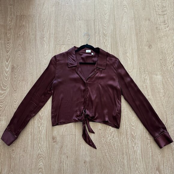 Women's Aritzia Wilfred Silk/Satin Collared Button-Up Tie Front Long Sleeve - Picture 1 of 2